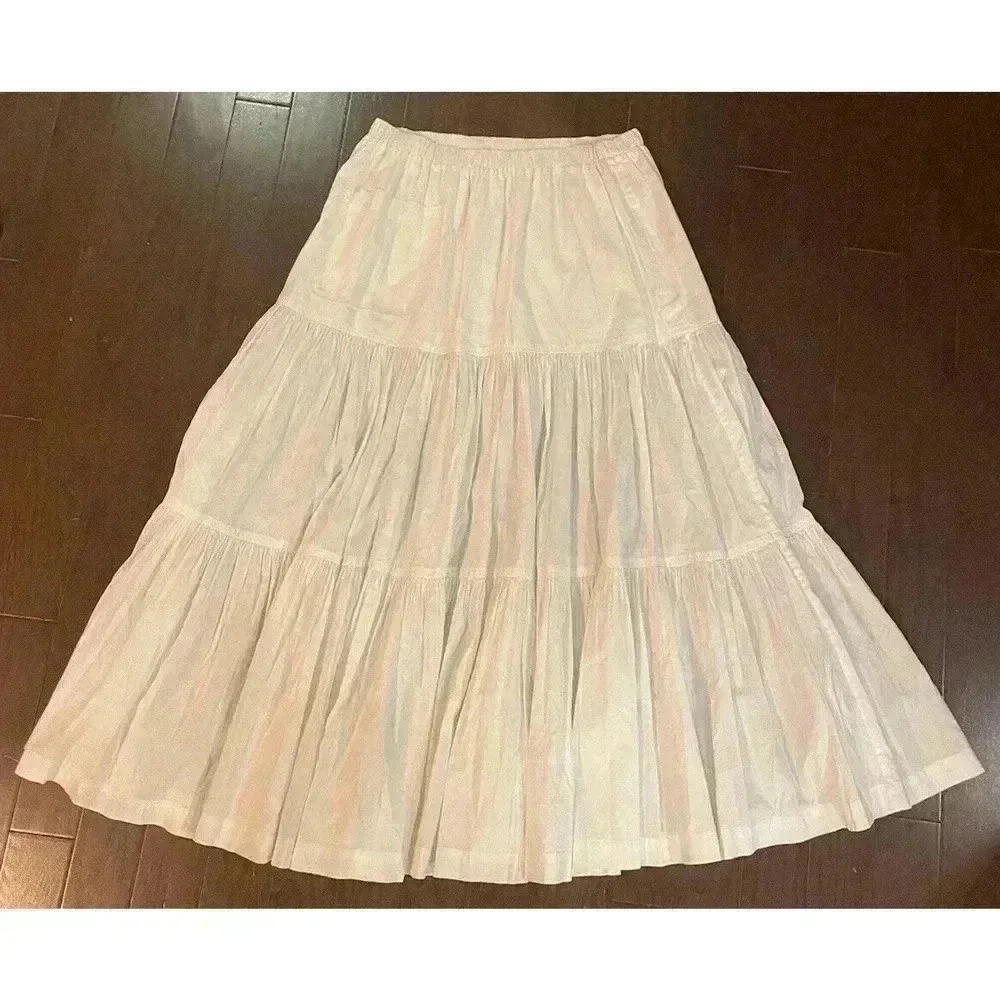 Eskandar Maxi Skirt Petticoat White Romantic Cotton Tiered Peasant Boho size 2 L